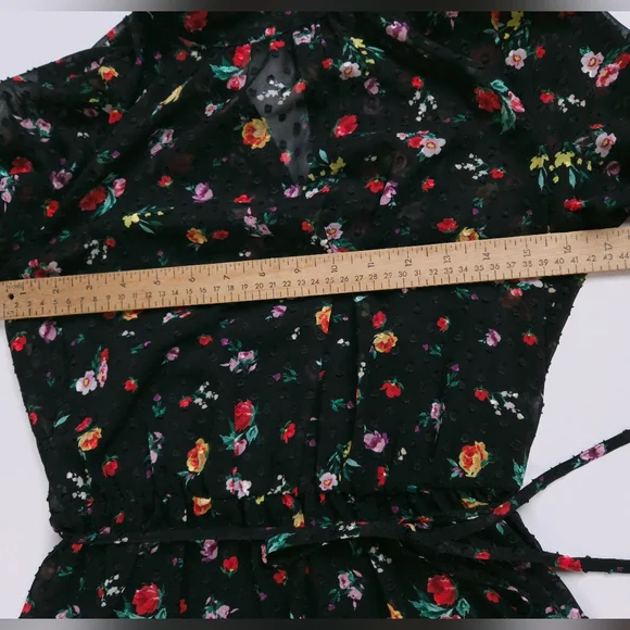 Banana Republic ClipDot Black Floral Chiffon Mock Neck Midi Dress Women's 2 - Picture 6 of 13